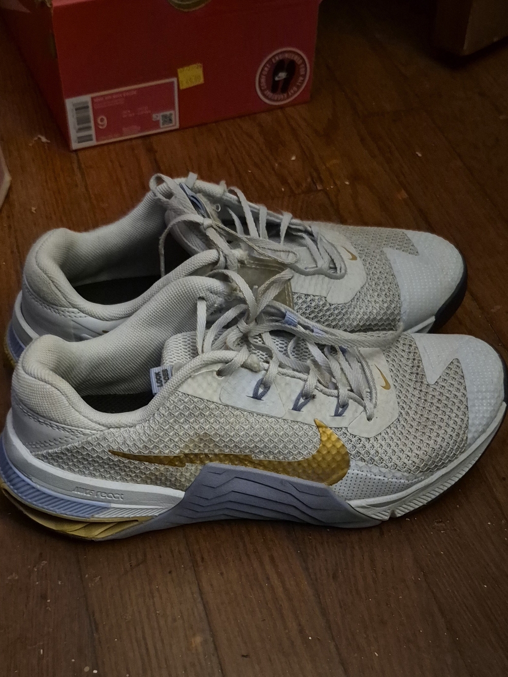 Nike Women's Light Gray Training Sneakers with Gold Swoosh